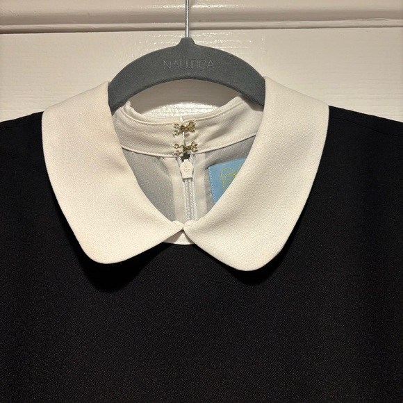 CeCe | Jada Scalloped Overlay Collared Shift Dress | Black White | size 8 - Picture 5 of 16